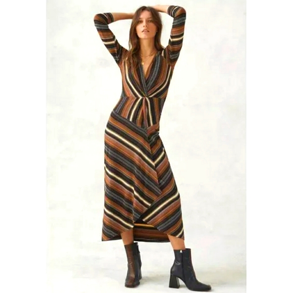 Maeve Dresses & Skirts - Anthropologie BOHO Maeve black Striped  nwt Maxi dress long sleeves size XS